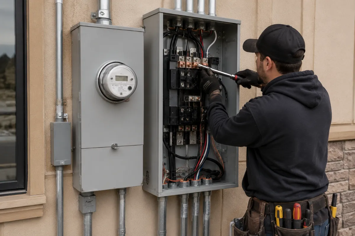 Automatic transfer switch wired beside the electrical panel of a Reno home