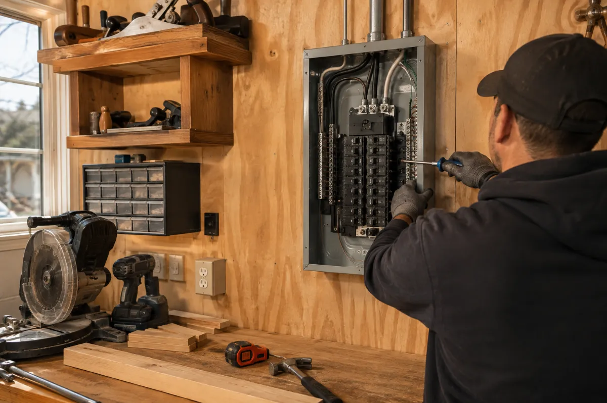 New electrical subpanel installed in a Reno garage workshop